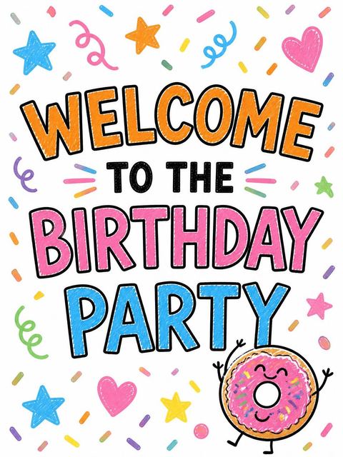 Welcome sign in the Crayon Donut Character 2nd Birthday Invitation design