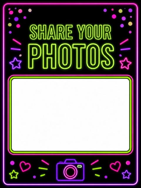 Hashtag card in the Neon Glow Number 5th Birthday Party design