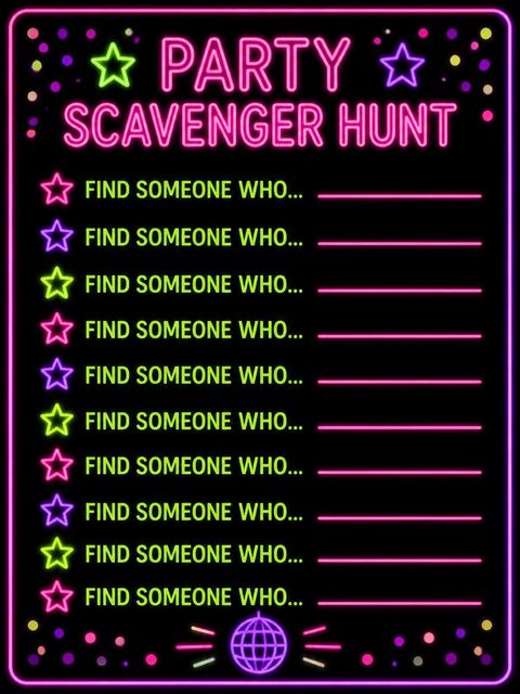 Scavenger hunt in the Neon Glow Number 5th Birthday Party design