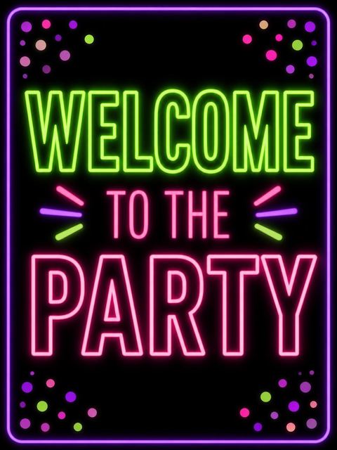 Welcome sign in the Neon Glow Number 5th Birthday Party design