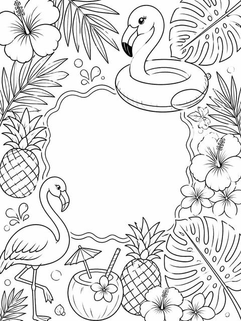 Coloring sheet in the Watercolor Flamingo Tropical Luau Party design