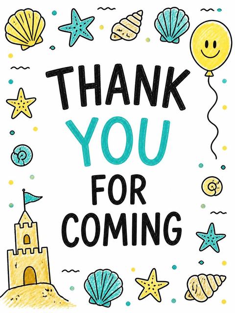 Thank-you flat in the Crayon Beach Sandcastle 8th Birthday design