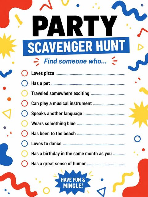 Scavenger hunt in the Primary Memphis Geometric 35th Birthday design