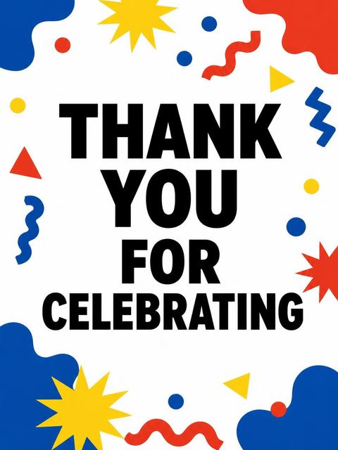 Thank-you flat in the Primary Memphis Geometric 35th Birthday design