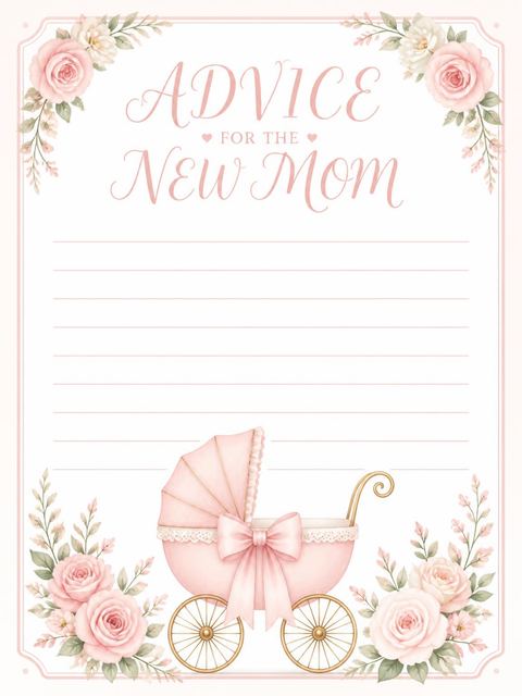 Advice card in the Blush Rose Carriage Baby Shower design