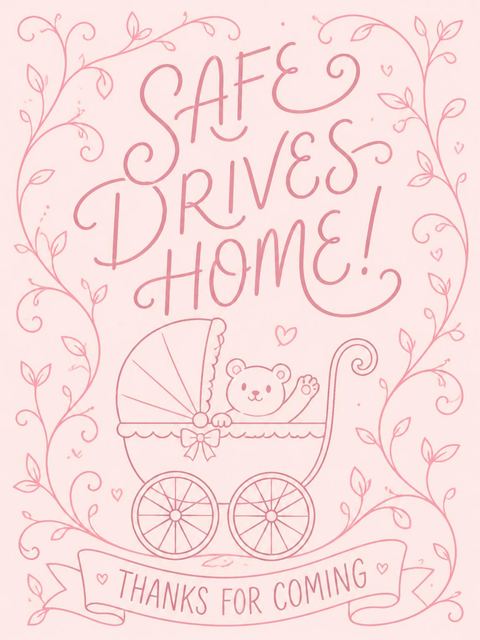 Goodbye card in the Blush Rose Carriage Baby Shower design
