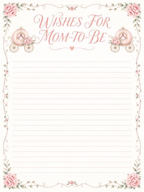 Wishes page in the Blush Rose Carriage Baby Shower design