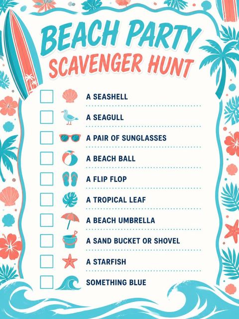 Scavenger hunt in the Surfboard Ocean Wave Beach Party design