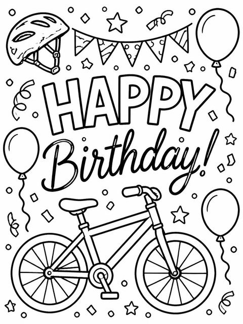 Coloring sheet in the Crayon Bicycle Motif 10th Birthday design