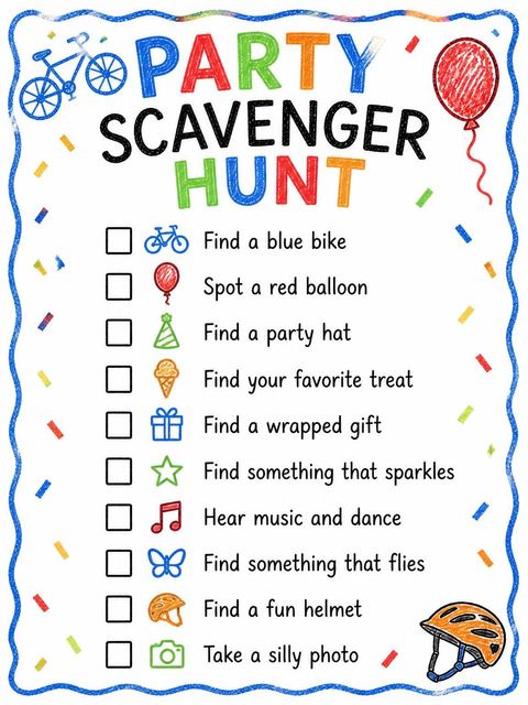 Scavenger hunt in the Crayon Bicycle Motif 10th Birthday design