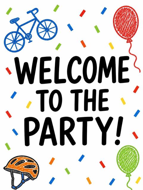 Welcome sign in the Crayon Bicycle Motif 10th Birthday design