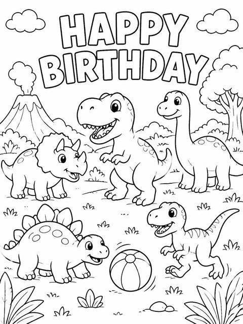 Coloring sheet in the Dinosaur Road Trip 3rd Birthday Invitation design