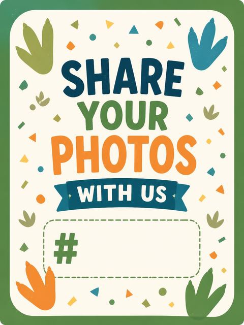 Hashtag card in the Dinosaur Road Trip 3rd Birthday Invitation design