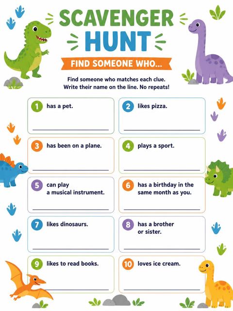 Scavenger hunt in the Dinosaur Road Trip 3rd Birthday Invitation design