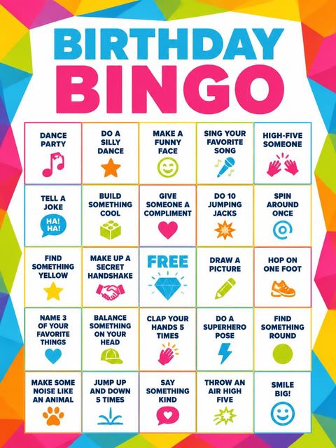 Bingo grid in the Low-Poly Geometric Number 4th Birthday design