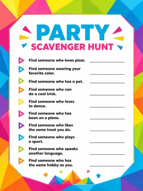Scavenger hunt in the Low-Poly Geometric Number 4th Birthday design