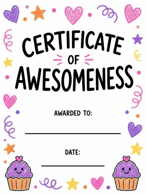 Certificate of awesomeness in the Crayon Scribble 1st Birthday Invitation design