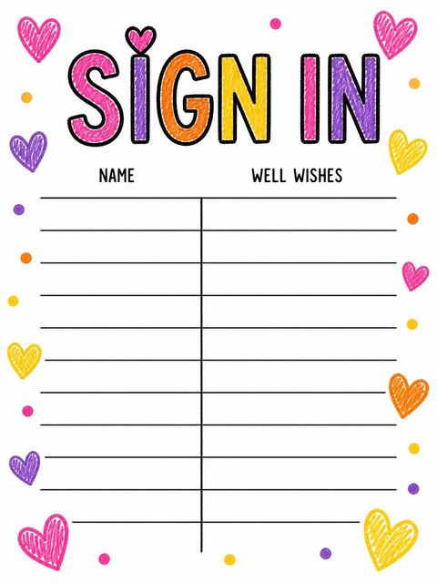 Guest sign-in sheet in the Crayon Scribble 1st Birthday Invitation design