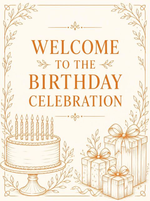 Welcome sign in the Orange Ink Cake 60th Birthday Celebration design