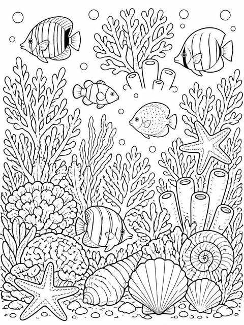 Coloring sheet in the Watercolor Coral Reef 3rd Birthday design