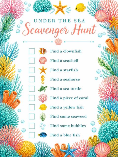 Scavenger hunt in the Watercolor Coral Reef 3rd Birthday design