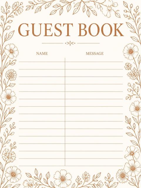 Guest sign-in sheet in the Terracotta Line-Art Floral 45th Birthday Invitation design