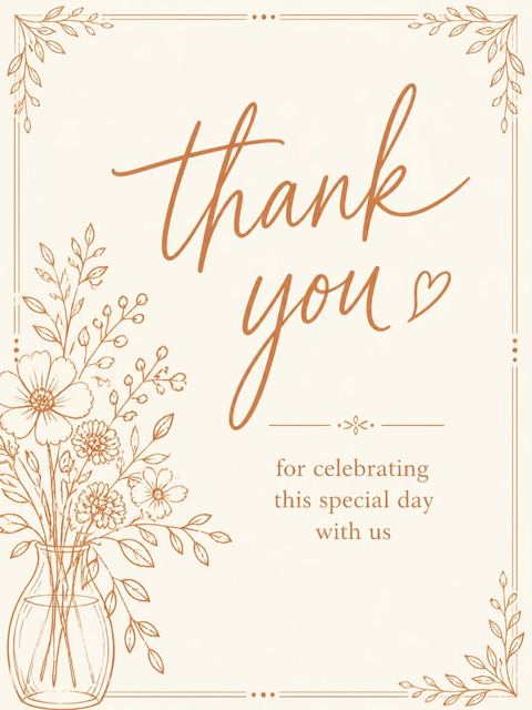 Thank-you flat in the Terracotta Line-Art Floral 45th Birthday Invitation design
