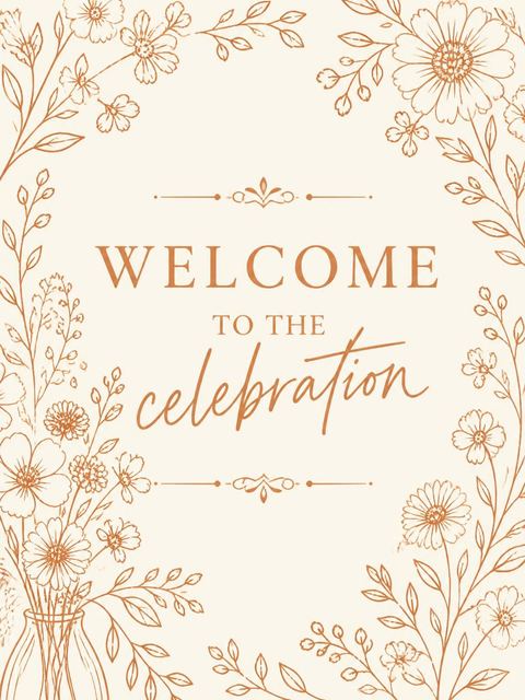 Welcome sign in the Terracotta Line-Art Floral 45th Birthday Invitation design