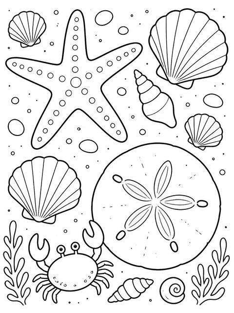 Coloring sheet in the Soft Watercolor Seashell Beach Party design