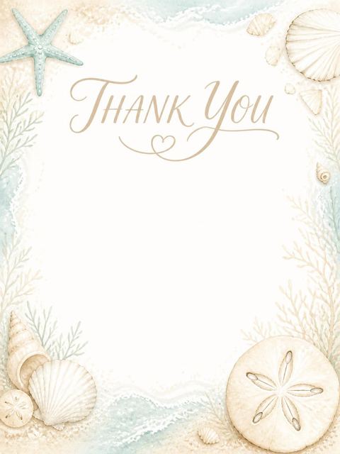 Thank-you flat in the Soft Watercolor Seashell Beach Party design