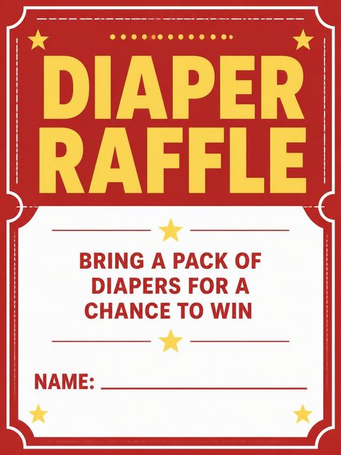 Diaper raffle ticket in the Red and Yellow Cinema Ticket Baby Shower design