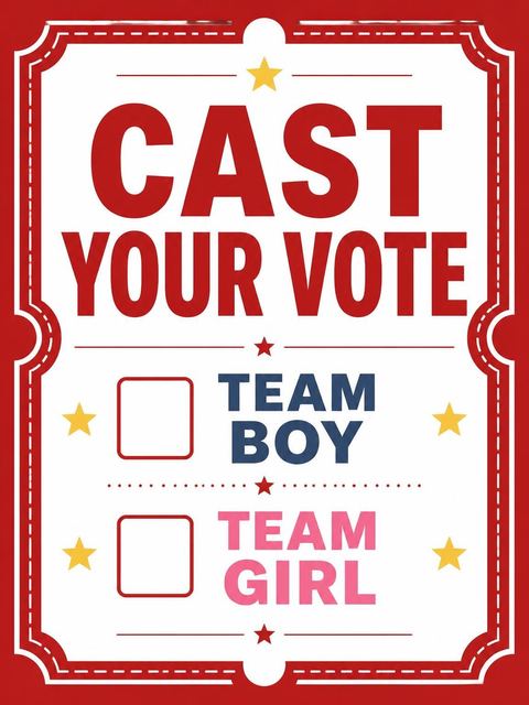 Team boy / team girl ballot in the Red and Yellow Cinema Ticket Baby Shower design