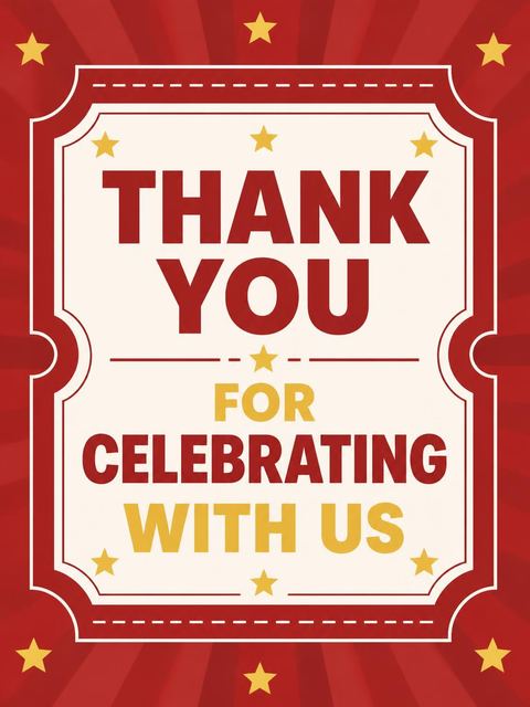 Thank-you flat in the Red and Yellow Cinema Ticket Baby Shower design