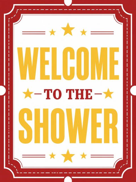 Welcome sign in the Red and Yellow Cinema Ticket Baby Shower design