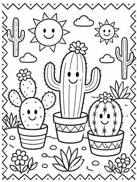 Coloring sheet in the Crayon Cactus 10th Birthday Invitation design
