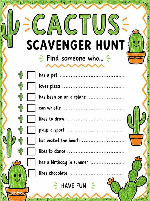 Scavenger hunt in the Crayon Cactus 10th Birthday Invitation design