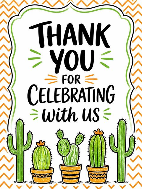 Thank-you flat in the Crayon Cactus 10th Birthday Invitation design