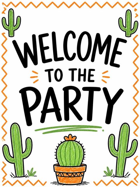 Welcome sign in the Crayon Cactus 10th Birthday Invitation design