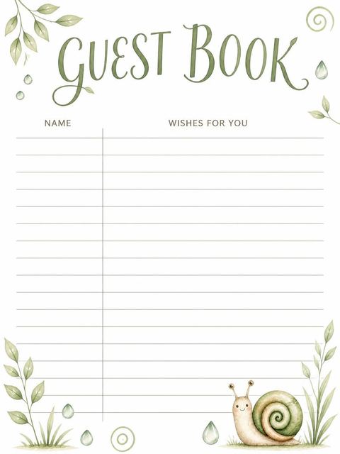Guest sign-in sheet in the Earth Tone Snail 1st Birthday design