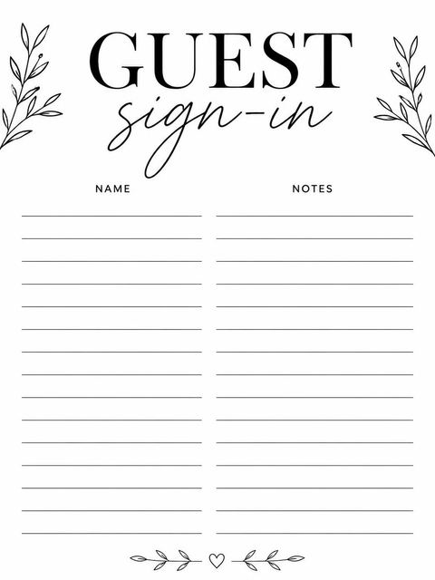 Guest sign-in sheet in the Minimalist Black and White Sweet Sixteen design