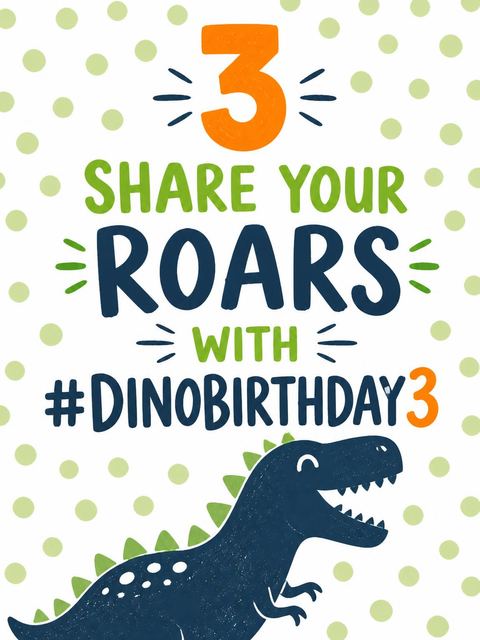 Hashtag card in the Roaring T-Rex Third Birthday design