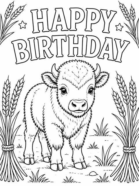 Coloring sheet in the Two Much Fun on the Prairie Birthday design