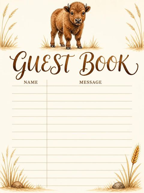 Guest sign-in sheet in the Two Much Fun on the Prairie Birthday design