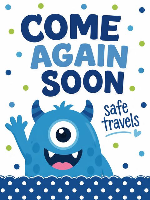Goodbye card in the Grinning Blue Monster First Birthday design