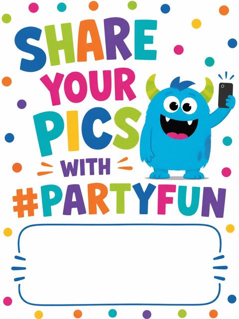 Hashtag card in the Grinning Blue Monster First Birthday design
