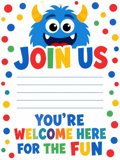 Welcome sign in the Grinning Blue Monster First Birthday design