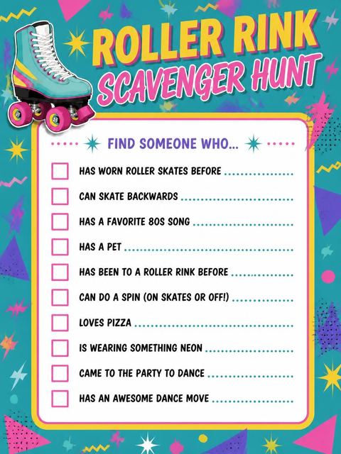 Scavenger hunt in the 80s Teal Roller Disco 16th Birthday design