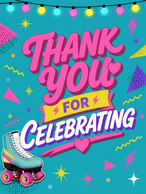 Thank-you flat in the 80s Teal Roller Disco 16th Birthday design