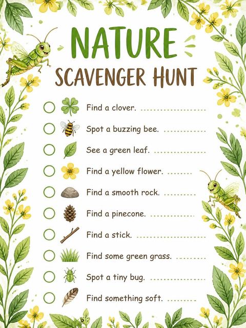 Scavenger hunt in the Watercolor Grasshopper Garden 5th Birthday design