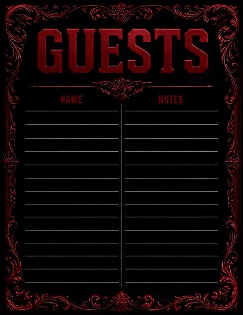 Guest sign-in sheet in the Red Leather 40th Baroque Milestone Birthday design